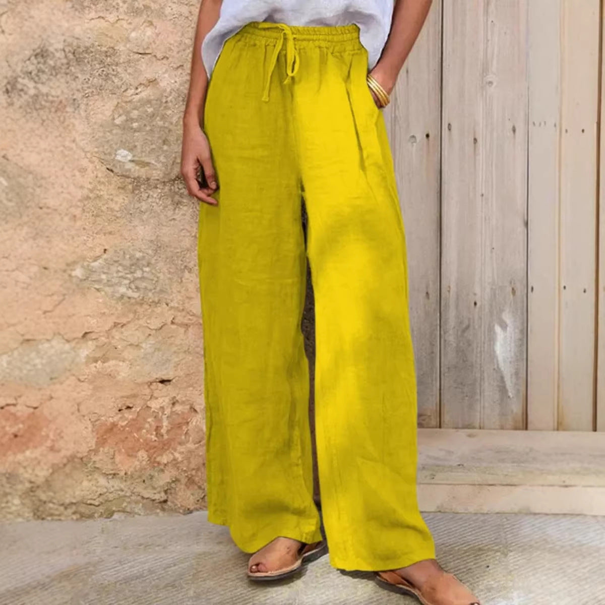 Casual Loose-fit Solid-color Drawstring Pants - cas7m