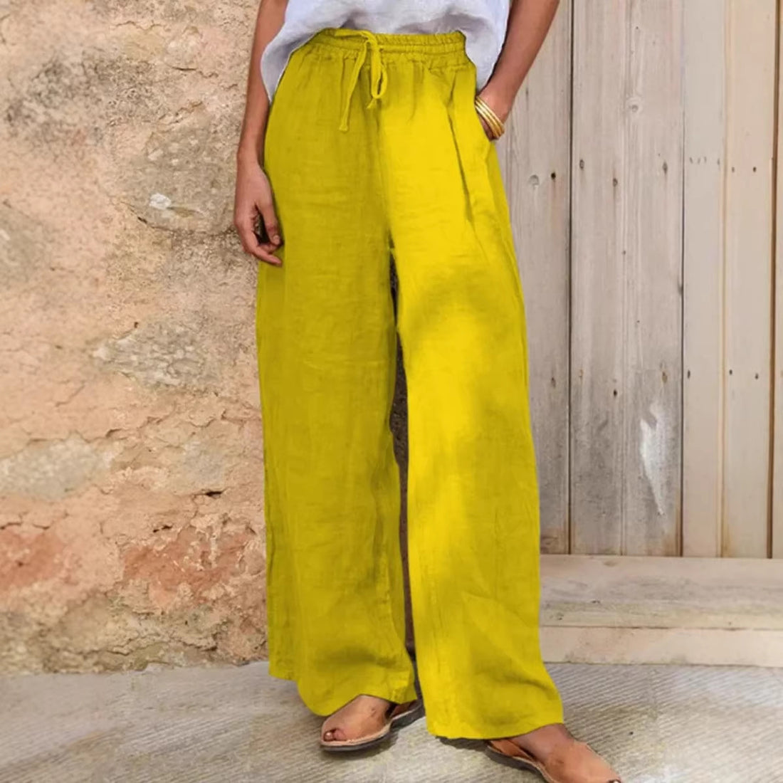 Casual Loose-fit Solid-color Drawstring Pants - cas7m
