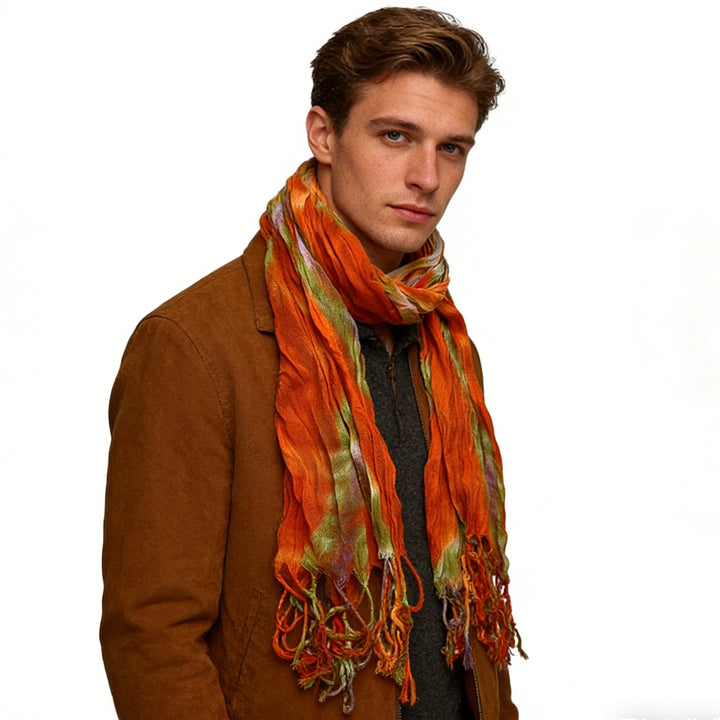 2pcs Lightweight Dress Scarf,Bold Orange Red Floral Pattern,pop To Neutrals,Versatile Everyday Scarf ,Pairs With All Casual Outfits,Office Appropriate Subtlety For Women Men - cas7m