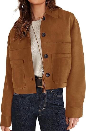European And American Style Women Faux Suede Short Jacket Casual Lightweight Autumn Fashion - cas7m