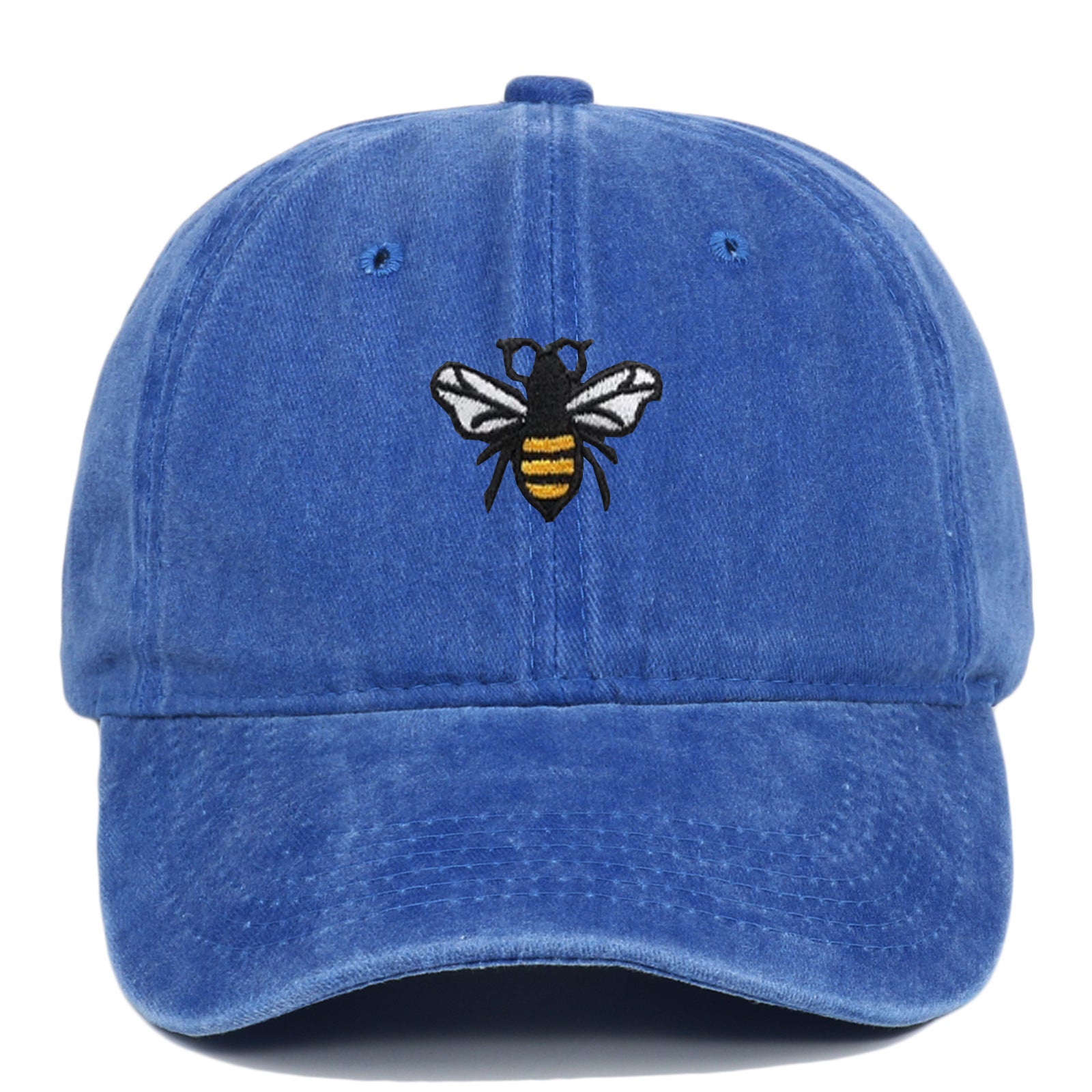 Bee Embroidery Baseball Cap Vintage Worn Looking Washed-out - cas7m