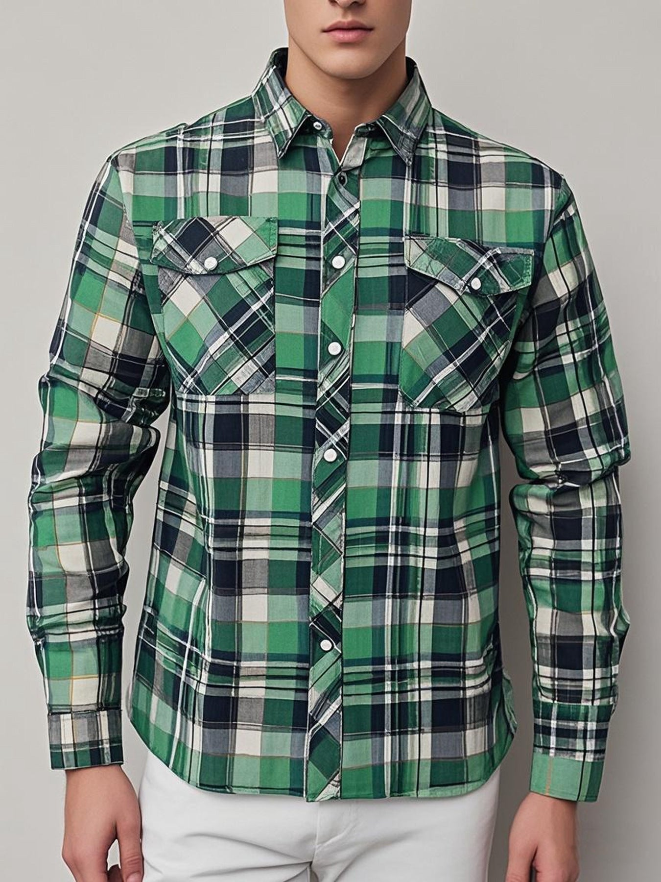 Mens Stylish Long-Sleeve Lapel Shirt - cas7m