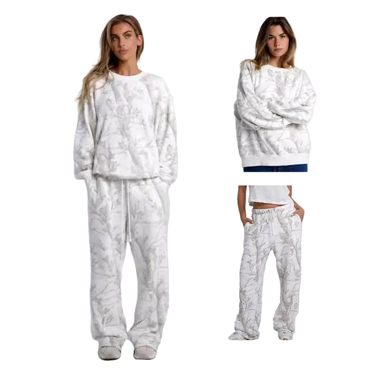 Autumn Winter Two Piece Sets Women Camouflage Hoodie Maple Leaf Print Sweatshirt Suit Sports Hoodie Sportswear - cas7m
