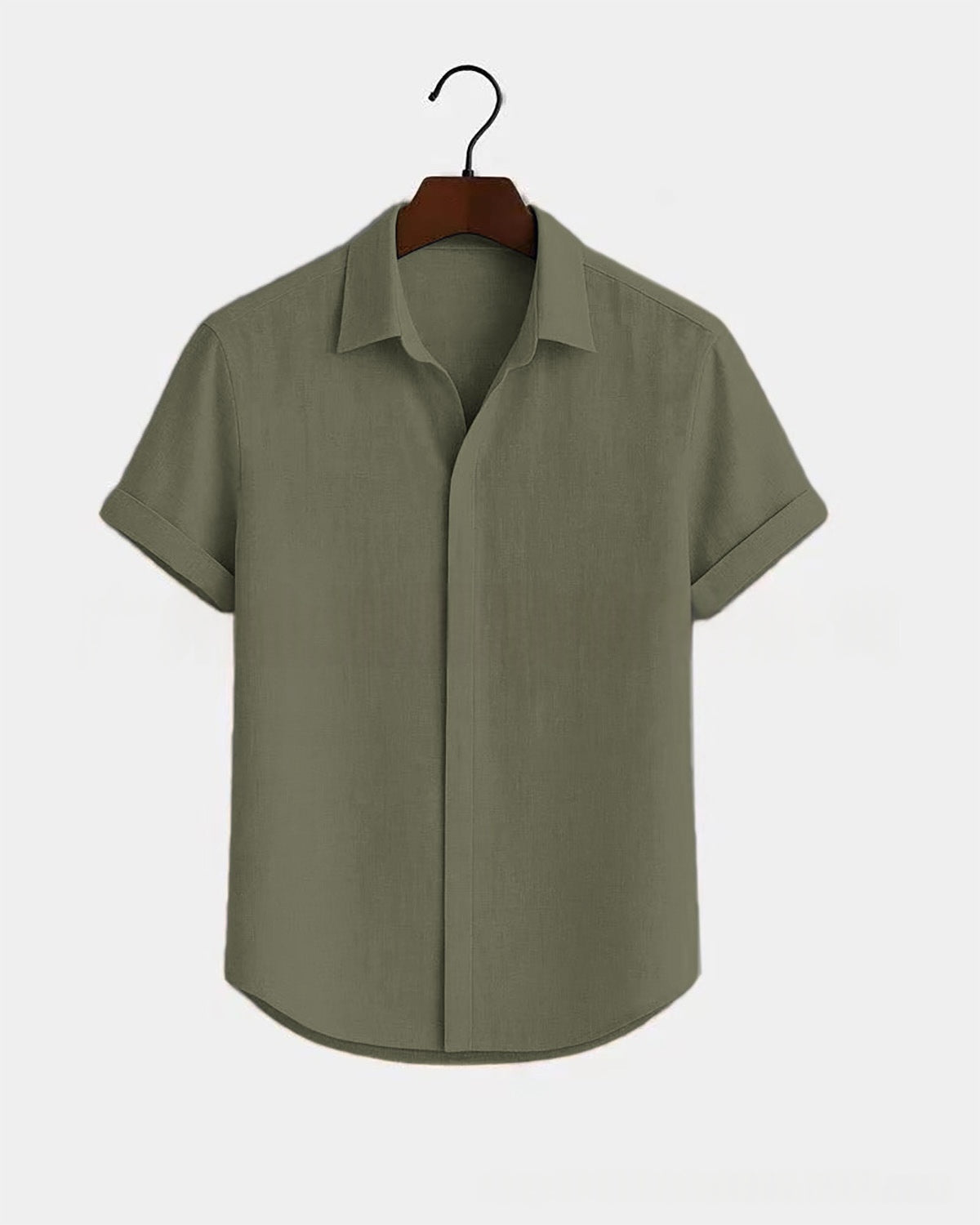 Solid-color Short-sleeve Cotton-linen Shirt For Men - cas7m