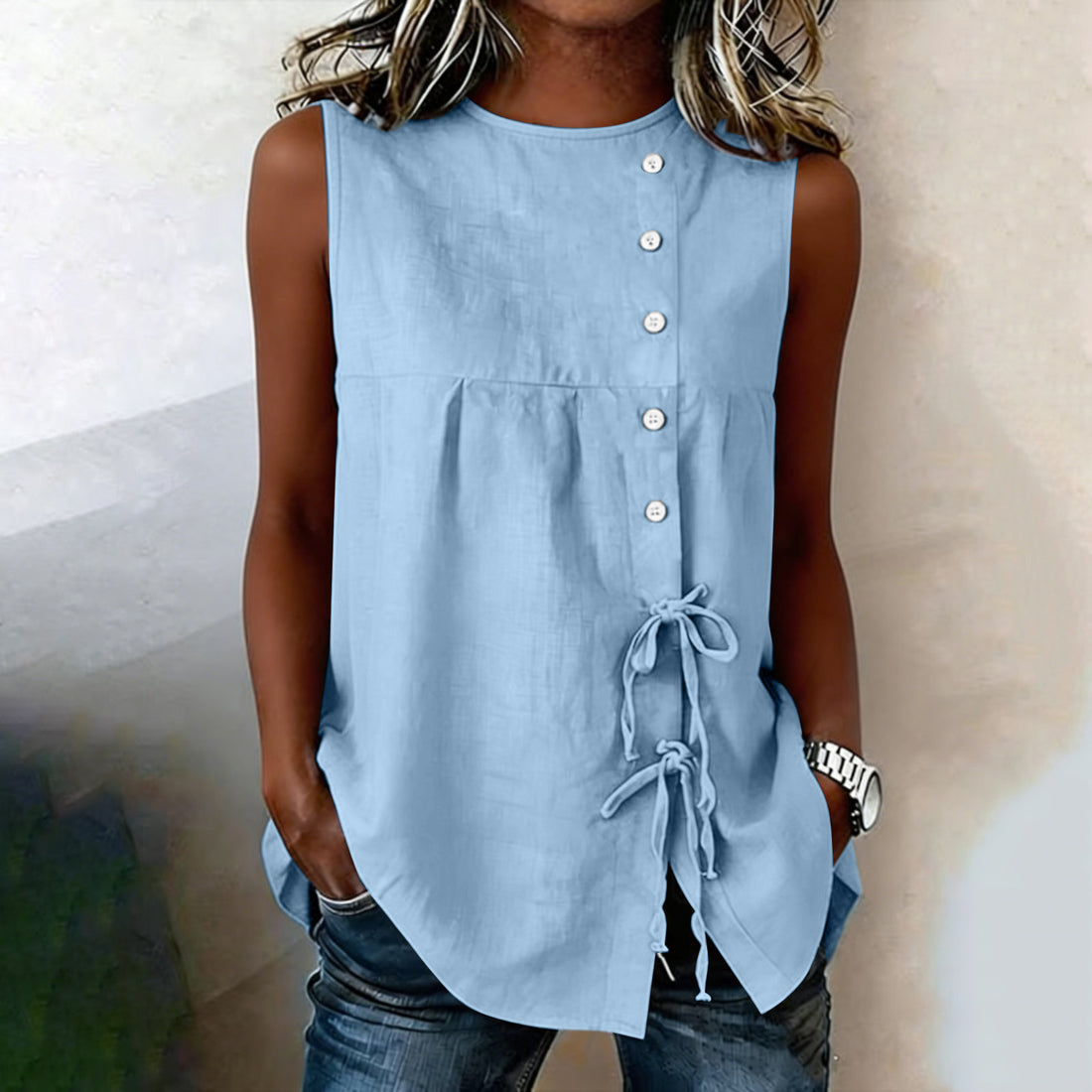 Loose-fit Sleeveless Shirt Blouse For Women - cas7m
