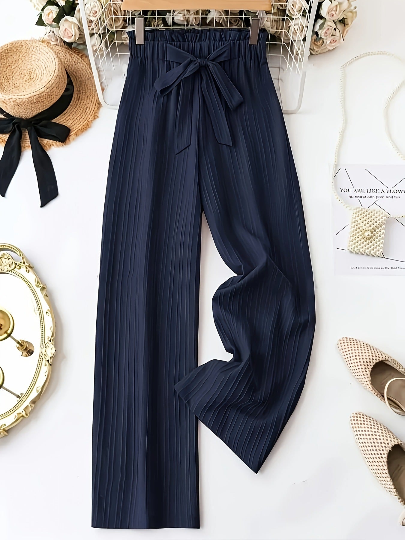 Women's Solid Color Belt Casual Pants - cas7m