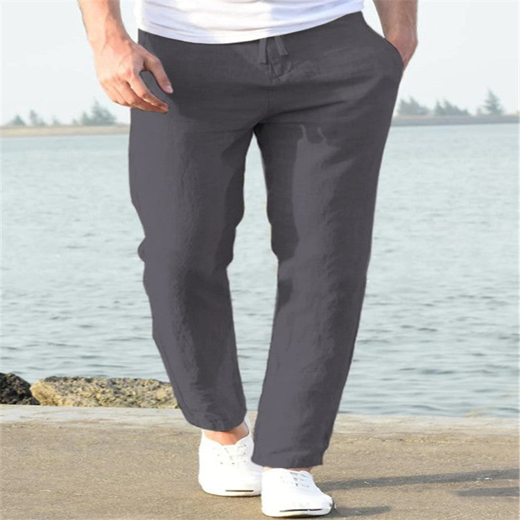 Men's Linen Summer Casual Pants Drawstring Trousers - cas7m