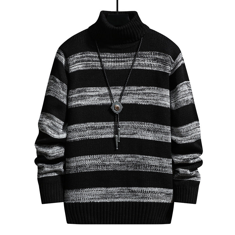 High-neck Men's Autumn And Winter Long-sleeved Trendy Slim Striped Sweater - cas7m