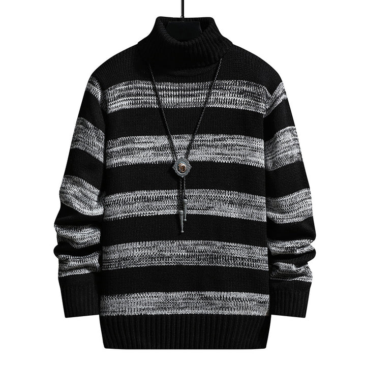 High-neck Men's Autumn And Winter Long-sleeved Trendy Slim Striped Sweater - cas7m