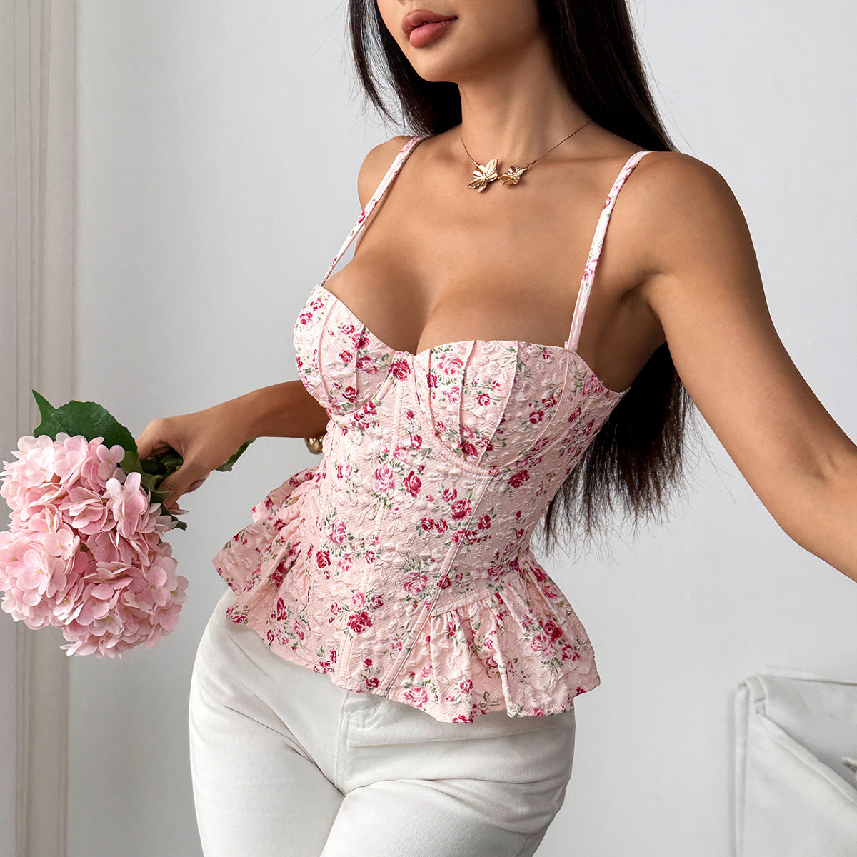 Women's Floral-print Asymmetrical Ruffled Top - cas7m