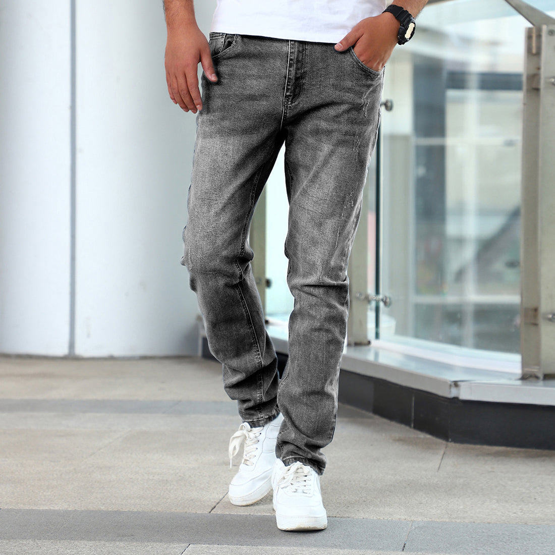 Men's Jeans Gray Trousers Stretch Skinny - cas7m