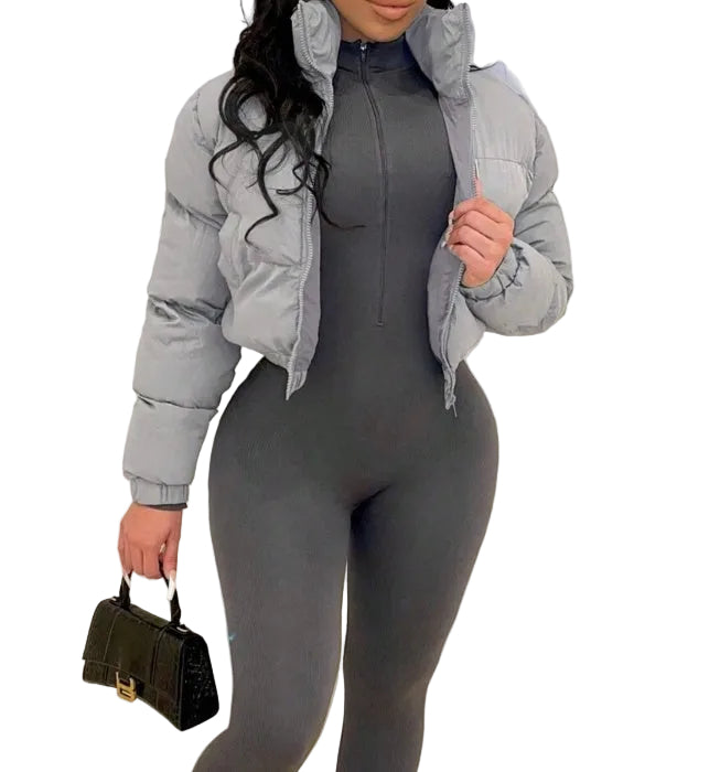 Women European & American Style Short Collar Zip-Up Warm Jacket - cas7m