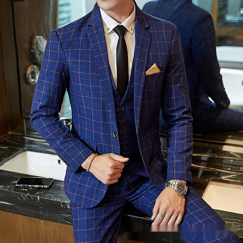 Men's Korean-style Business Suit Slim-fit Plaid Casual Wear - cas7m