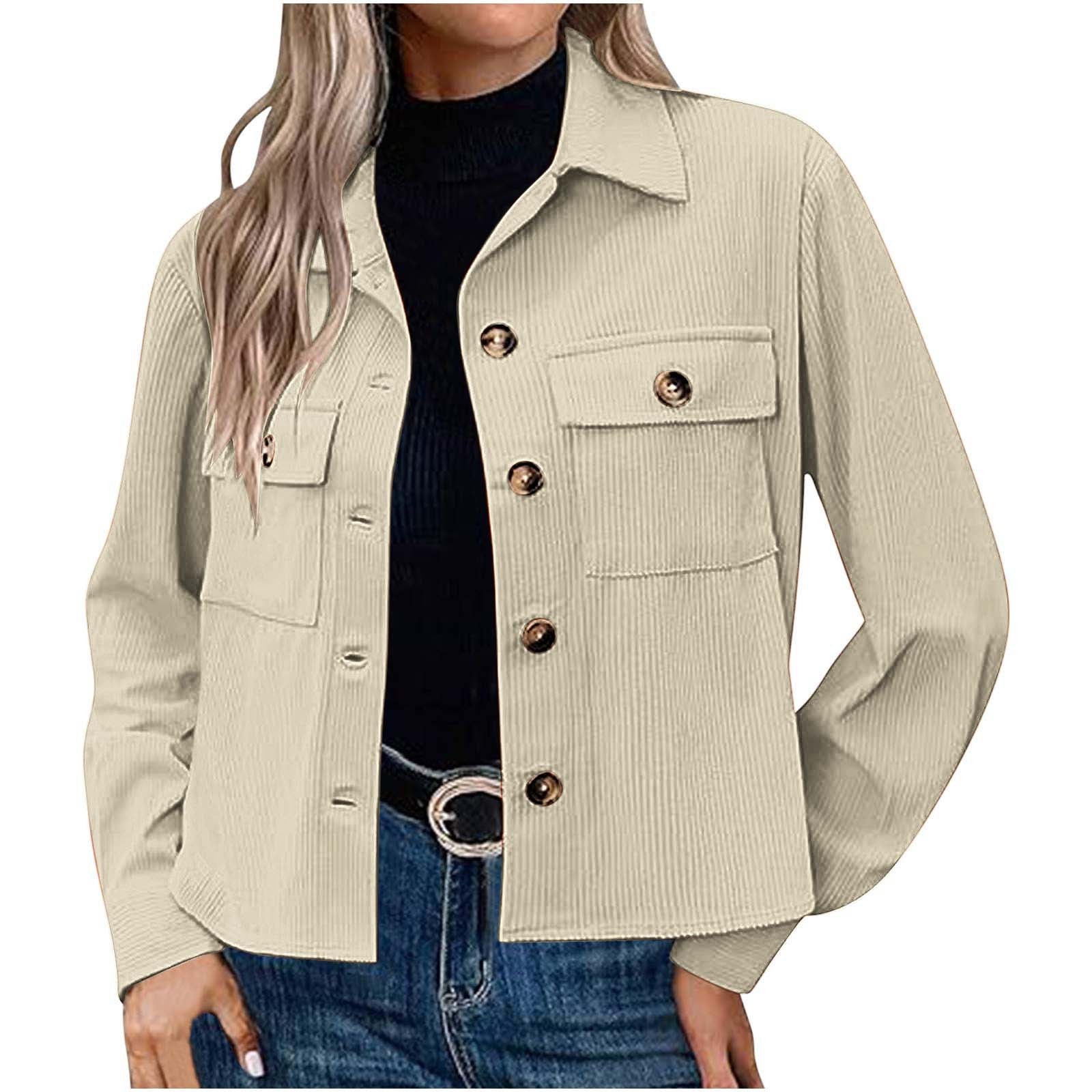 Corduroy Button Cropped Jacket For Women - cas7m