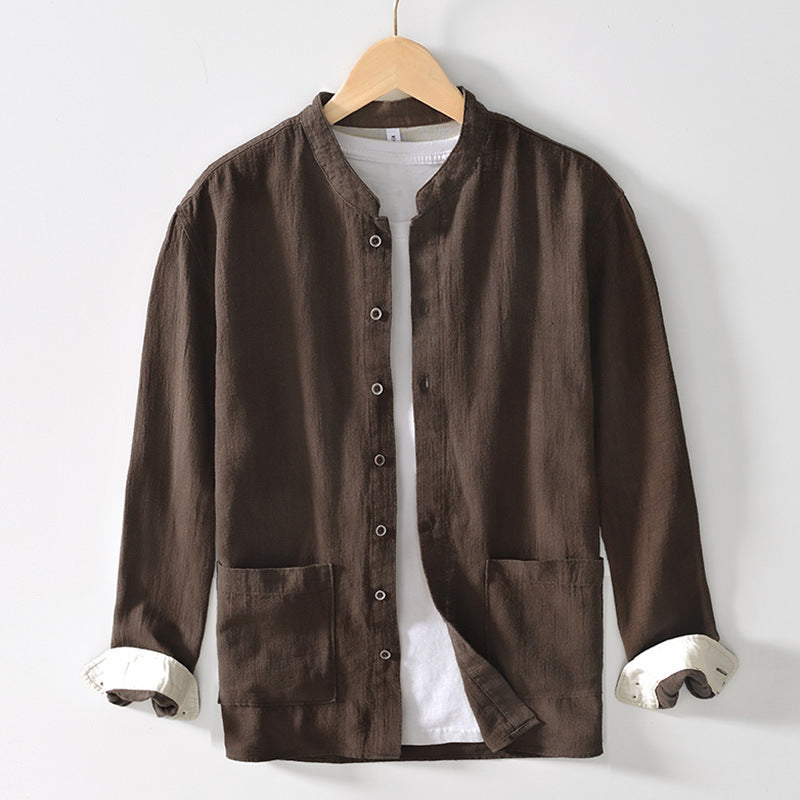 Chinese-style Stand Collar Ramie Long-sleeved Shirt Breathable Linen Casual Chinese-style Shirt For Men - cas7m