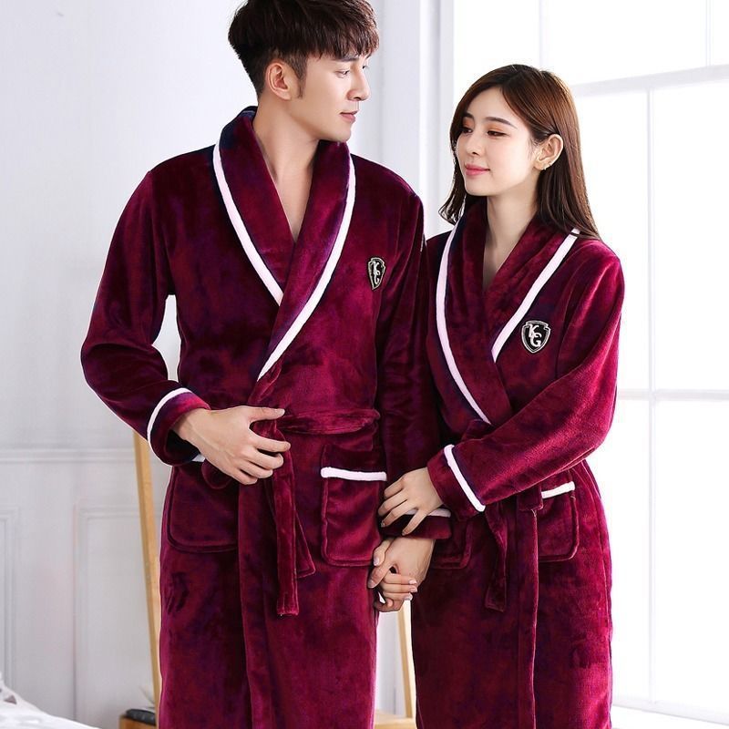 Flannel Thickened Long Section Bathrobe Men - cas7m