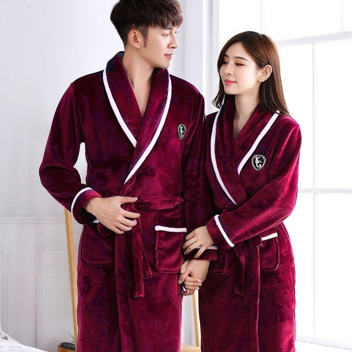 Flannel Thickened Long Section Bathrobe Men - cas7m