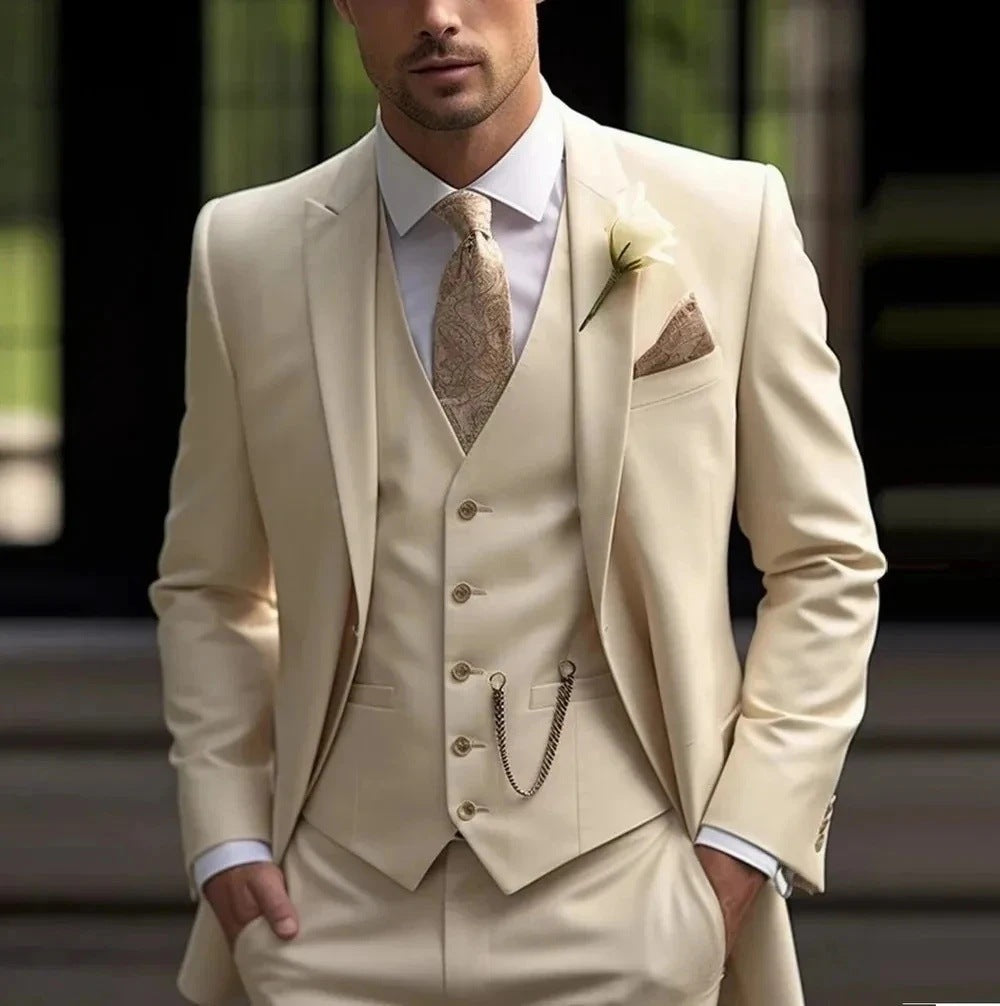 Men's Three-piece Suit Solid Color High Sense - cas7m