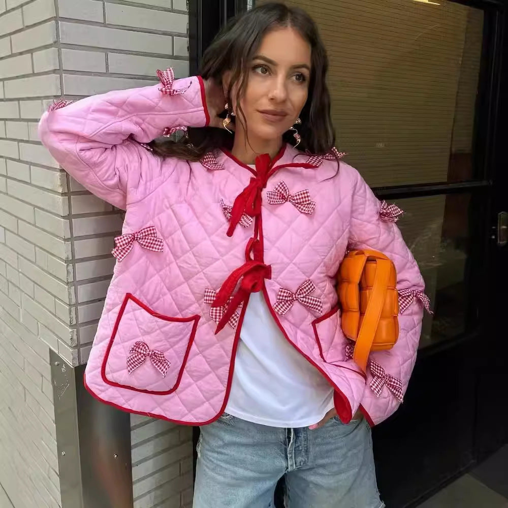 Women's Bow Embroidered Quilted Jacket - cas7m