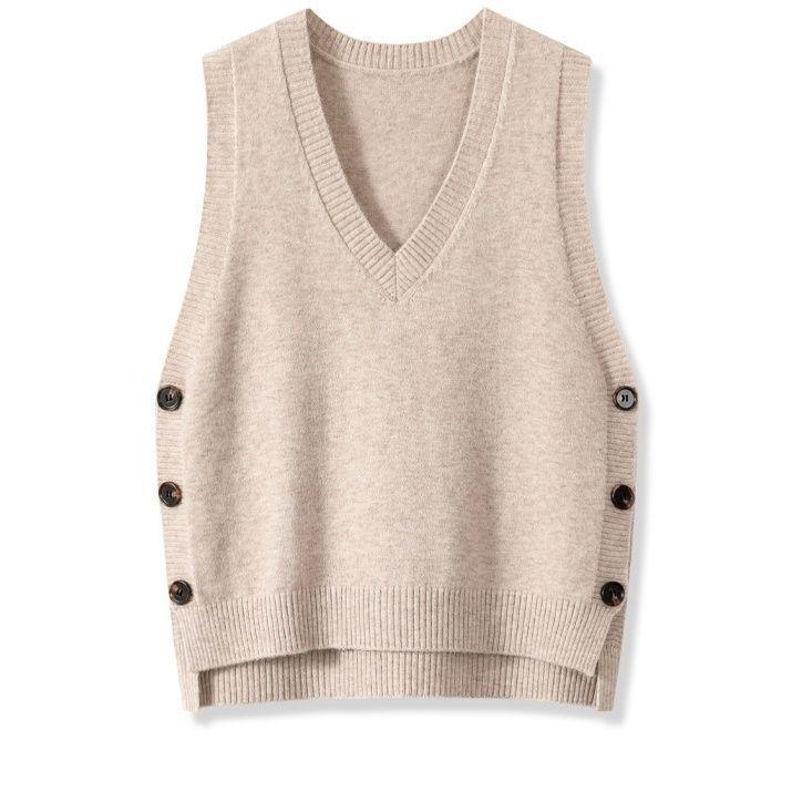 European And American Retro V-neck Knitted Vest Women's Spring Autumn Outerwear - cas7m