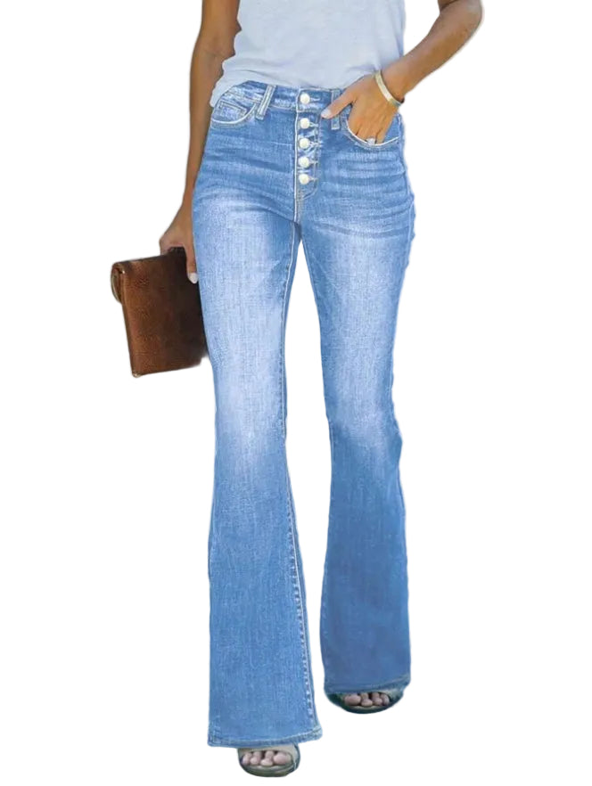 Women's Casual Personalized Multi-Button Slim Fit Flare Jeans - cas7m