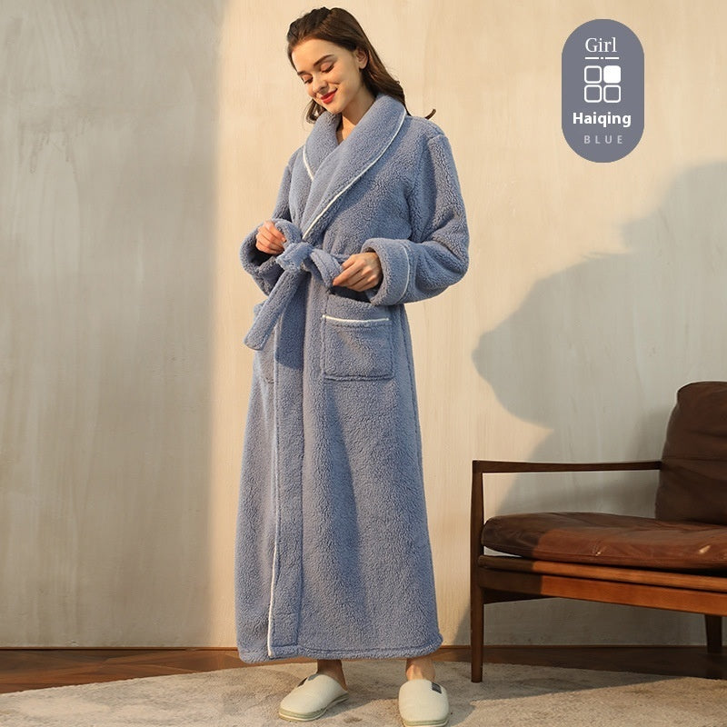 Autumn And Winter Thickened Cotton Velvet Nightgown Men's Winter Plus-sized Plus Size Light Luxury Couple Bathrobe Women's Extended Pajamas - cas7m