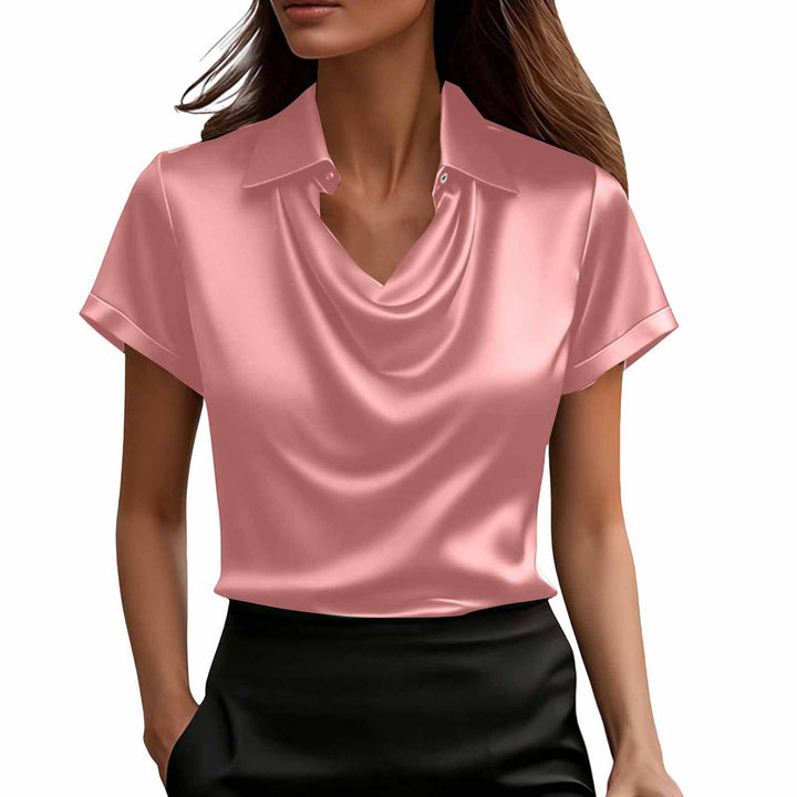 Fashion Short-Sleeved Shirt Summer Casual Solid-Color Lapel Tops Women's Clothing - cas7m