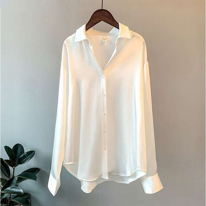 Women's Long-sleeved Satin Shirt - cas7m
