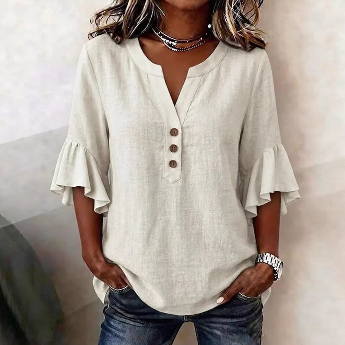 Solid Casual Loose Blouses For Women Fashion Summer Vintage Women's Oversized Shirts And Blouses Elegant Youth Female Tops - cas7m