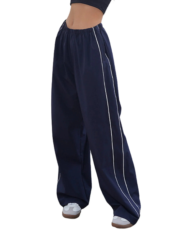 Himosyber Womens Y2K Parachute Track Trousers (Navy-M)