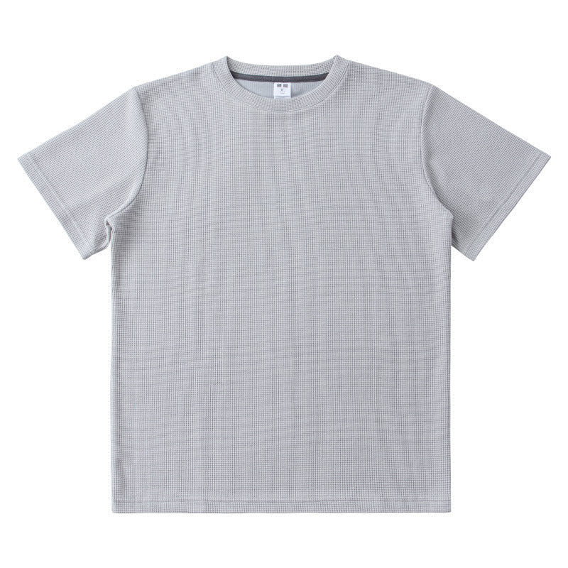 Knitted Short-sleeved T-shirt Men's All-match Loose Solid Color - cas7m