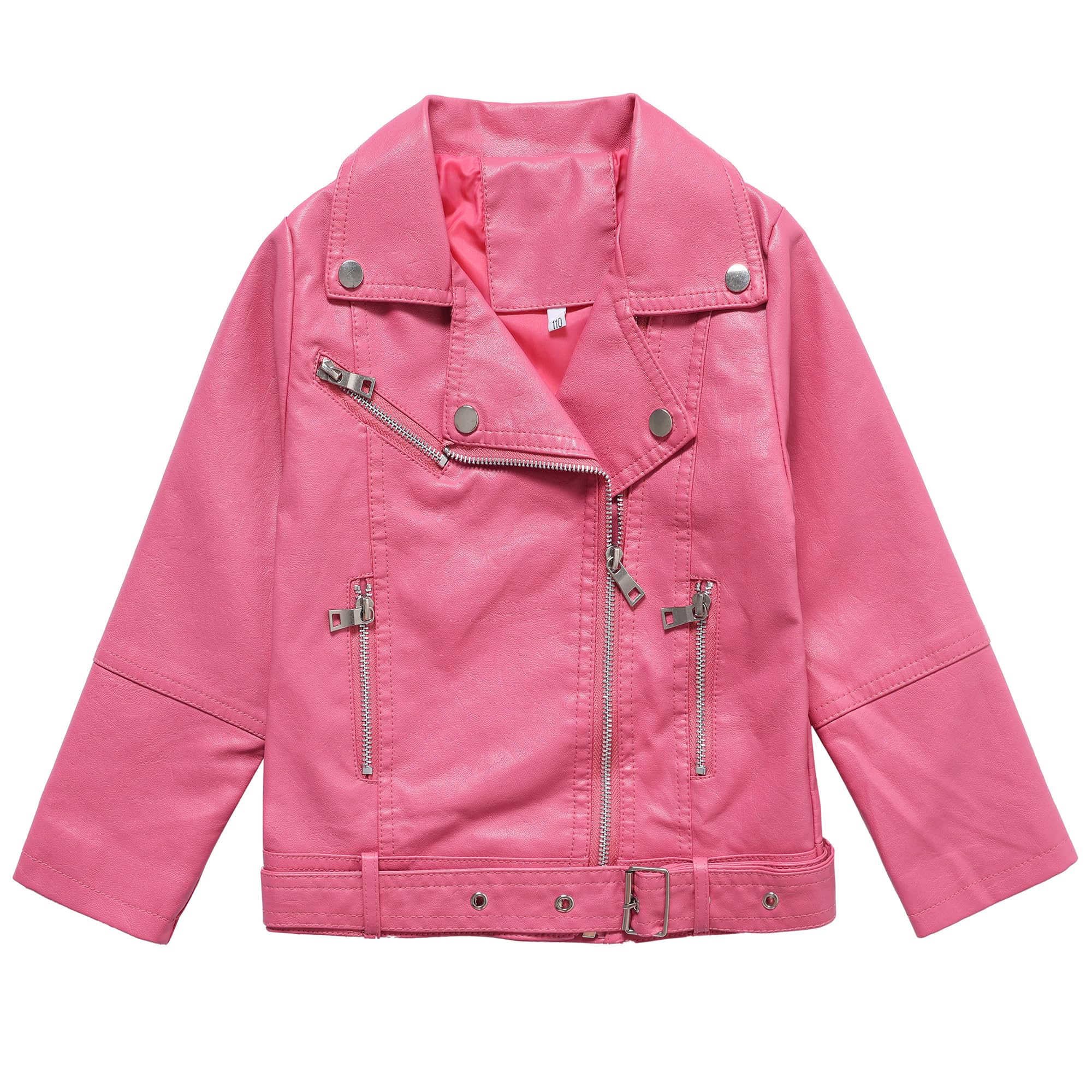 Kids' Trendy Fuchsia Biker Jacket with Faux Leather and Rivets
