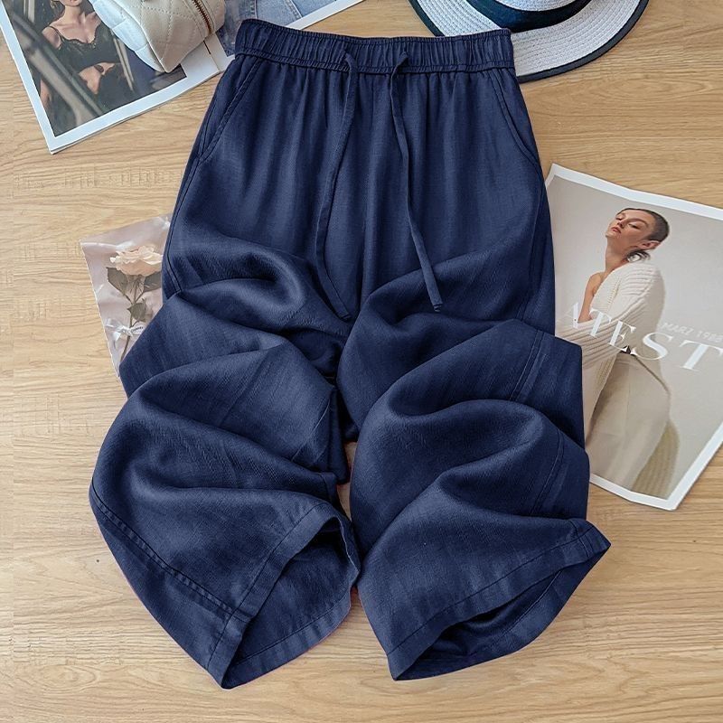 High Waist Drape Linen Cropped Straight Pants - cas7m