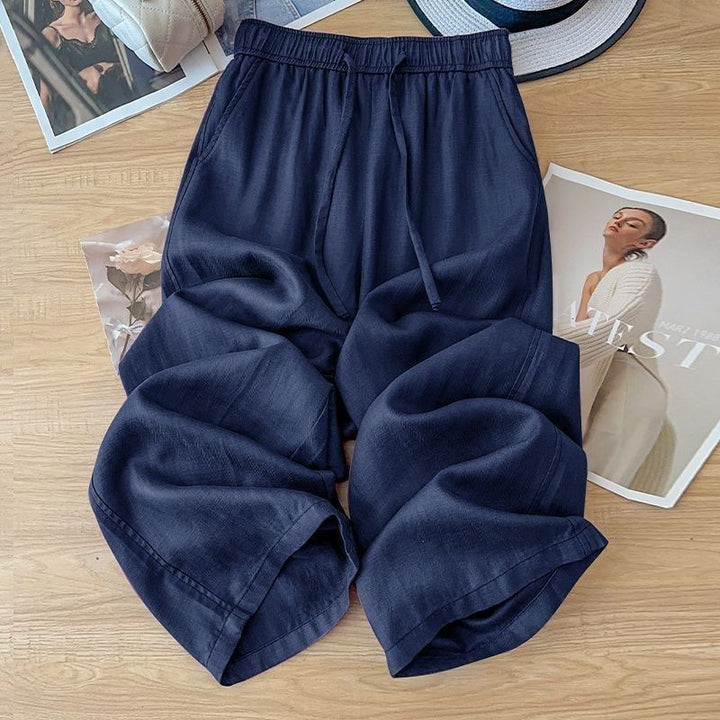 High Waist Drape Linen Cropped Straight Pants - cas7m