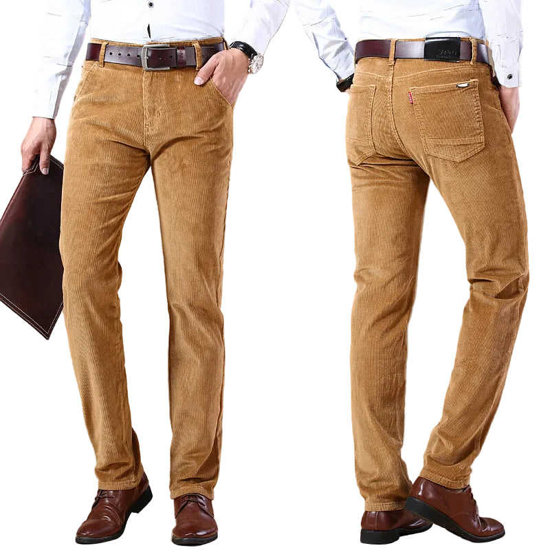 Men's Pockets Corduroy Trousers Winter Slim-fit Straight-leg Casual Pants Clothing - cas7m