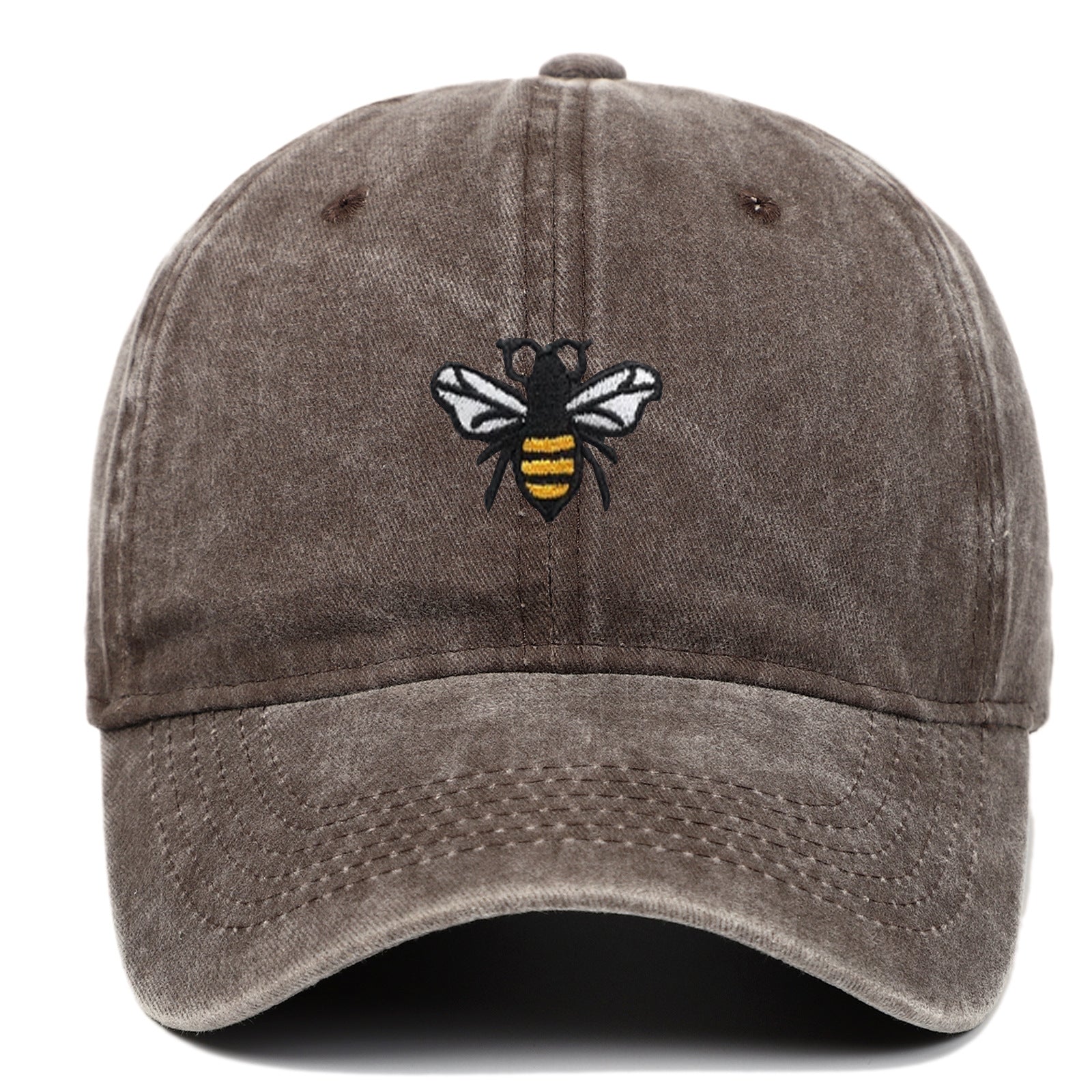 Bee Embroidery Baseball Cap Vintage Worn Looking Washed-out - cas7m