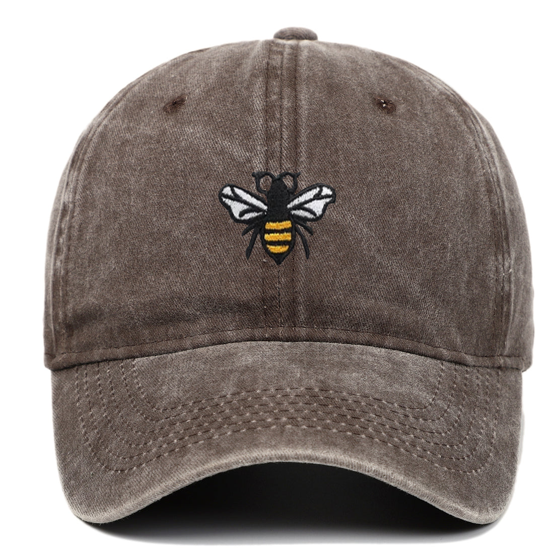 Bee Embroidery Baseball Cap Vintage Worn Looking Washed-out - cas7m