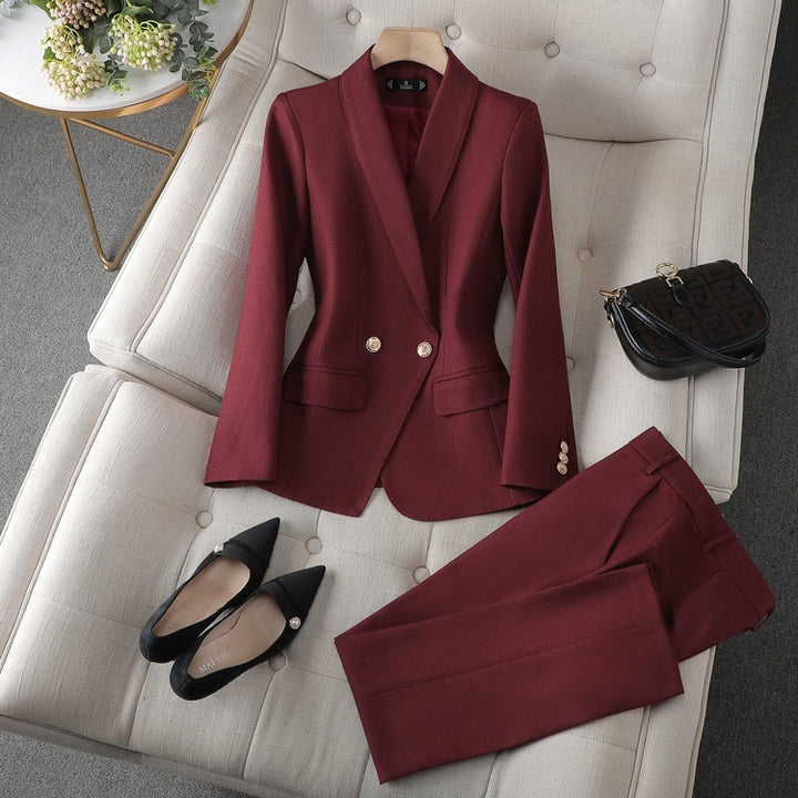 Wine Red High-end Formal Wear Elegant Business Suit Two-piece Set - cas7m