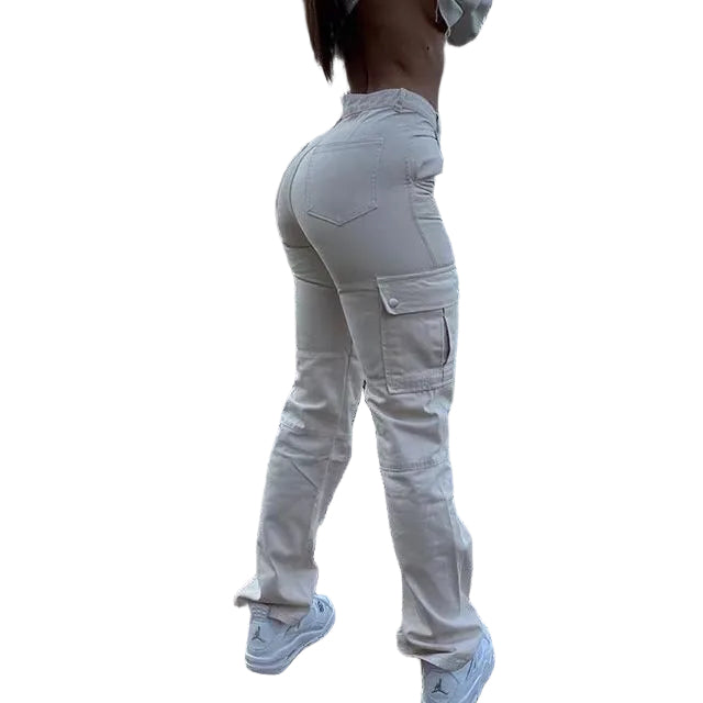 High Quality European And American New Hip Pants High Waist Multi-pocket Workwear Fashion Stretch Street Trend Trendy Women's Pants - cas7m