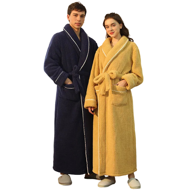 Autumn And Winter Thickened Cotton Velvet Nightgown Men's Winter Plus-sized Plus Size Light Luxury Couple Bathrobe Women's Extended Pajamas - cas7m