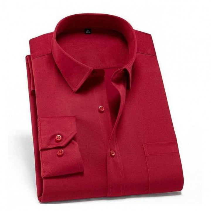 Casual Solid Color Stretch Fat Plus Size Formal Wear Non-iron Long-sleeved Shirt For Men - cas7m