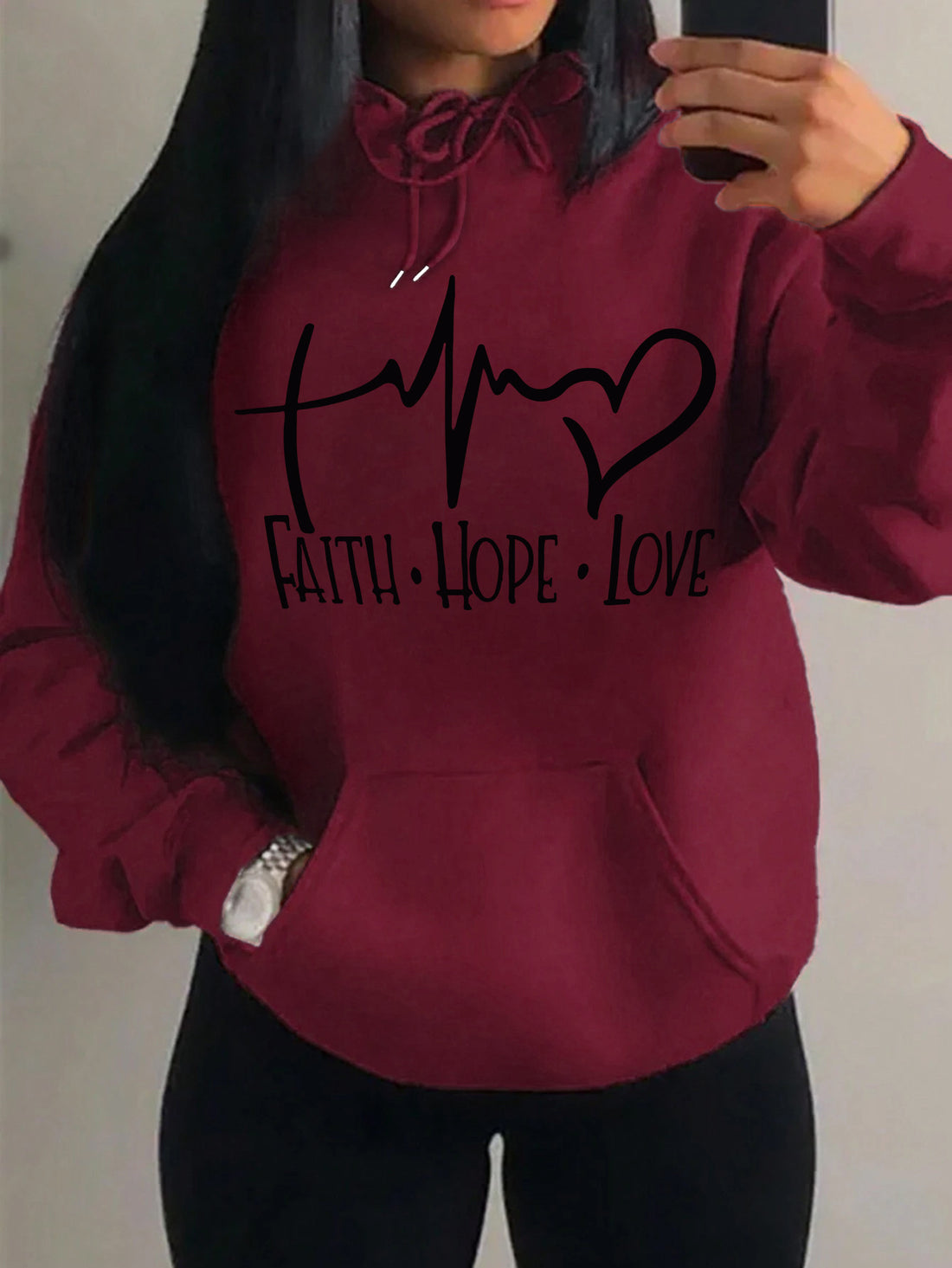Faith Hope Love Letter Graphic Women Hoodie - cas7m