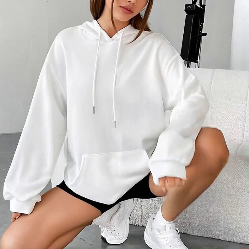 All-matching Loose Drawstring Pocket Sweatshirt Long Sleeve Women - cas7m