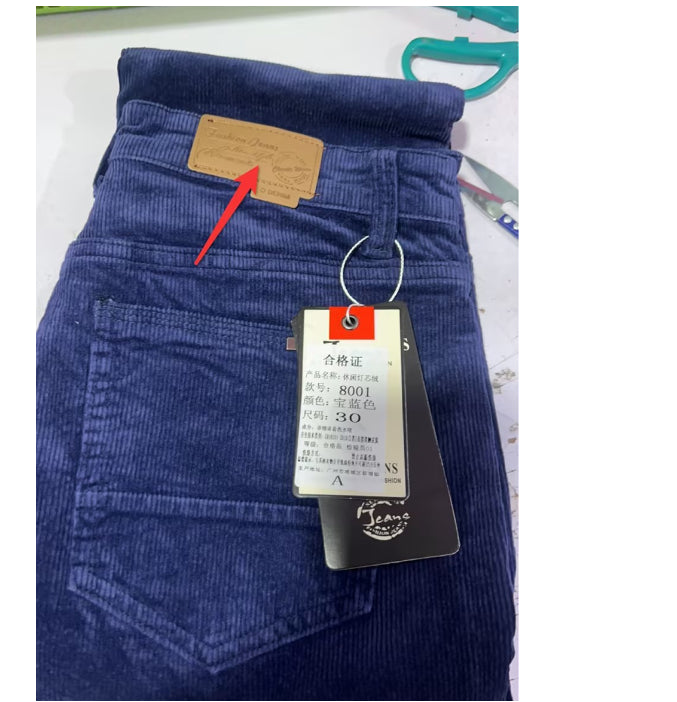 Men's Pockets Corduroy Trousers Winter Slim-fit Straight-leg Casual Pants Clothing - cas7m