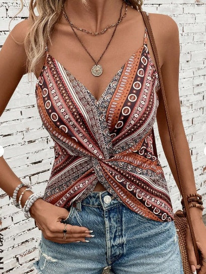Geo Print Twist Front Cami Top - cas7m