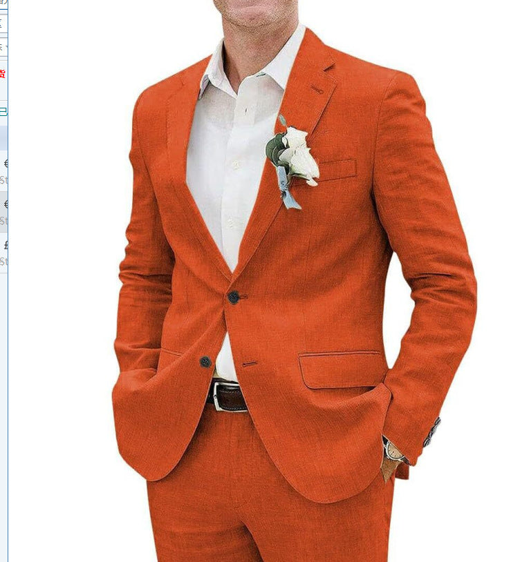 Men's Suit Casual Men's Linen Business Banquet Two-piece Suit - cas7m