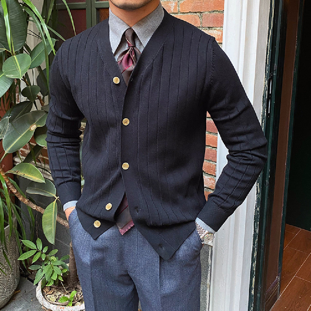 Men's Knitted Long Sleeved Sweater - cas7m