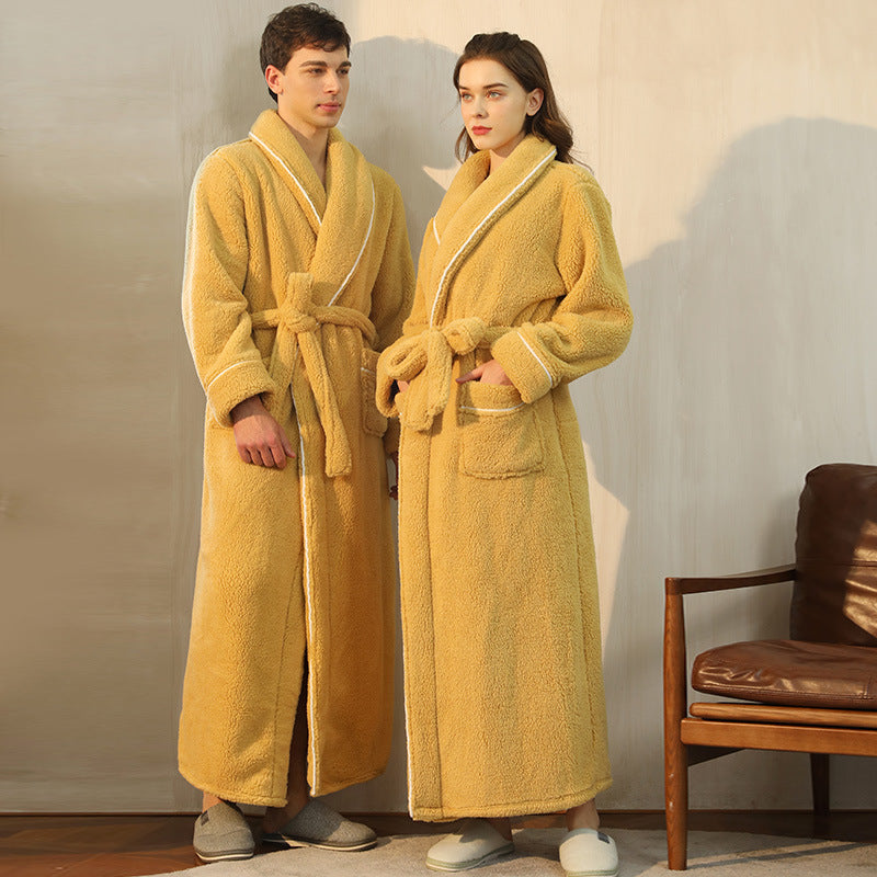 Autumn And Winter Thickened Cotton Velvet Nightgown Men's Winter Plus-sized Plus Size Light Luxury Couple Bathrobe Women's Extended Pajamas - cas7m