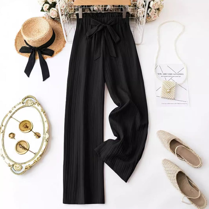 Women's Solid Color Belt Casual Pants - cas7m