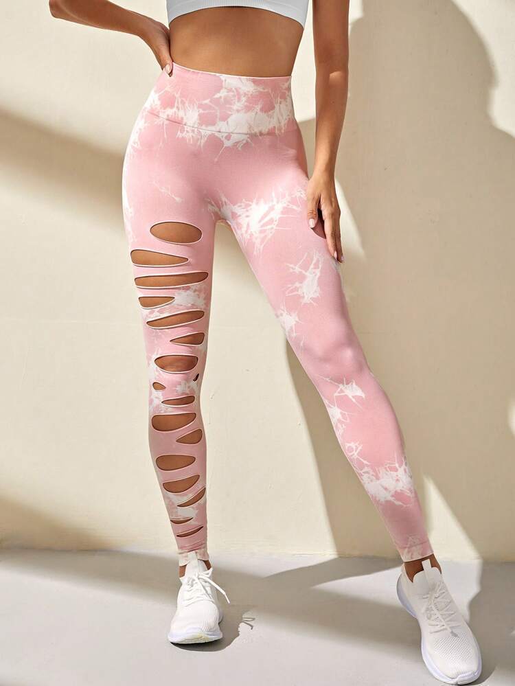 Hollow Tie-dye Yoga Pants High Waist Hip Lift Fitness Pants - cas7m